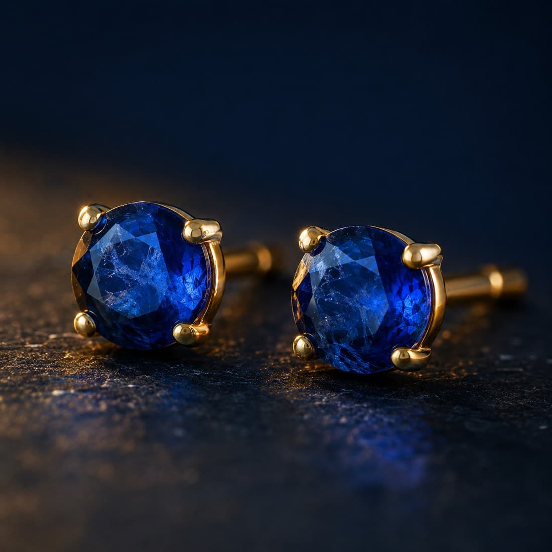 Blue Sapphire Stud Pair 4 mm — 9ct Gold — Matched natural sapphires in hallmarked solid 9ct gold.