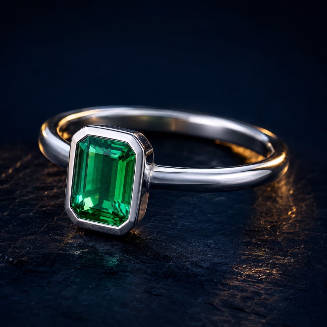 Lab-Created Emerald Ring 7×5 mm — Laboratory-grown emerald — cleaner than natural, and labelled as grown.